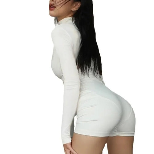 Load image into Gallery viewer, Fashion Long Sleeved Elastic Tight Women 2025 Spring Playsuit Splicing Half High Neck Slim Casual Sporty Female Rompers
