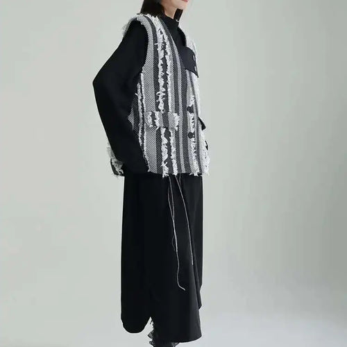 Load image into Gallery viewer, Women Black Topstitched Long Big Size Dress New Turtleneck Long Sleeve Loose Fit Fashion Tide Spring Autumn 2025 1DF3239
