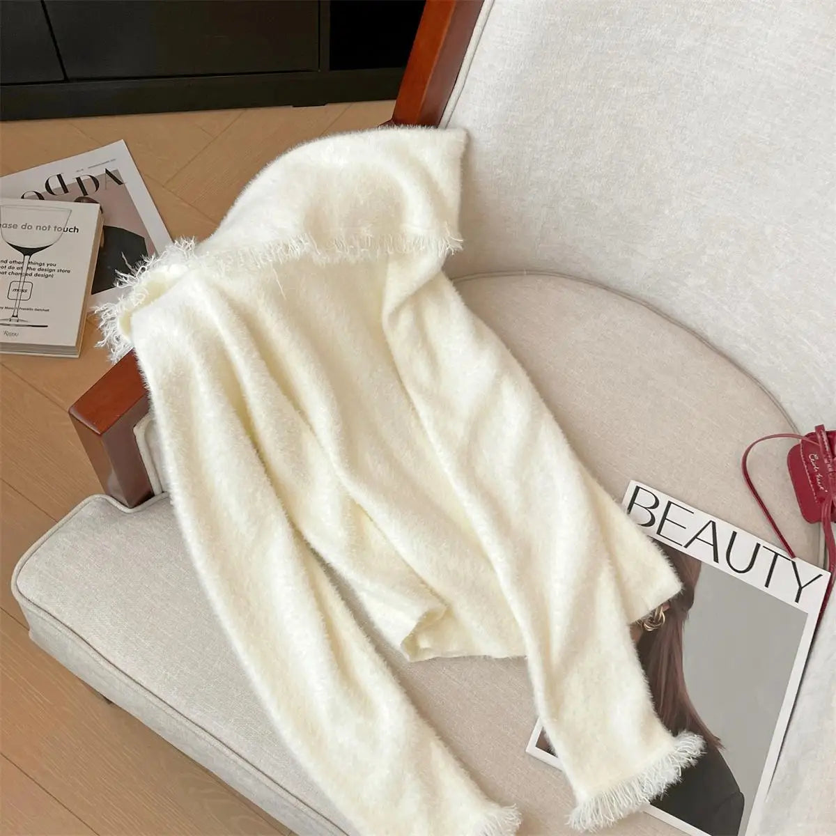 Korean Fashion Autumn Winter White Tassels Elegant Long Sleeves Knit Sweater Women's Office Pullover Short Tops Streetwear Trend