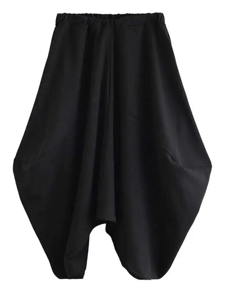 High Elastic Waist Black Irregular Big Size Long Trousers New Loose Fit Pants Women Fashion Spring Autumn 2025 1DE4266
