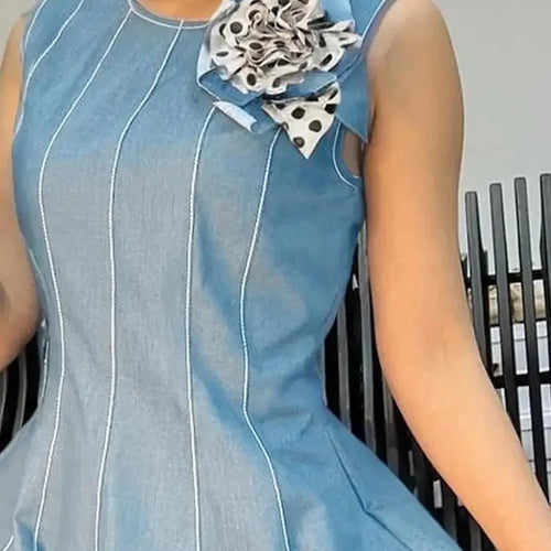 Load image into Gallery viewer, Vintage Denim Blouses for Women Summer Elegant Zipper Sleeveless A-line Shirts and Blouses Women&#39;s Business Casual Tops
