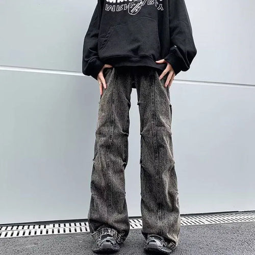 Load image into Gallery viewer, High Street Men&#39;s Denim Pants Pleated Design Solid Color Trousers Straight Wide Leg Loose Male Bottom Streetwear 9C9271
