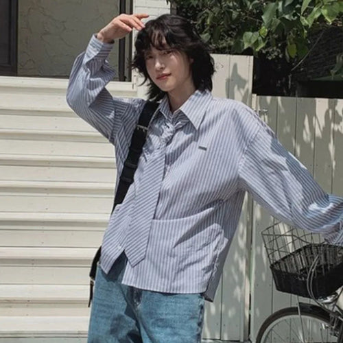 Load image into Gallery viewer, Spring Men's Long Sleeve Shirts New Striped Tie College Style Loose Casual Male Turn-down Collar Clothing 2025 9W1448
