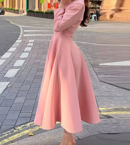 Solid Elegant Two Piece Sets for Women Round Neck Long Sleeves Top Square Neck Sleeveless Tunic Dress Female Clothes