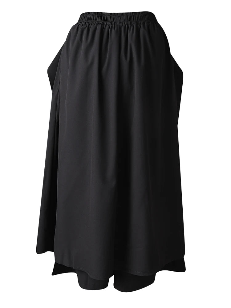 High Elastic Waist Black Irregular Spliced Long Wide Leg Pants New Trousers Women Fashion Tide Spring Autumn 2025 CPG2994