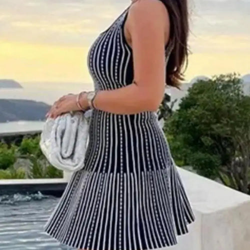 Load image into Gallery viewer, Korean Fashion Summer Striped Elegant Square Neck Slim Vest Short Dresses For Women Sleeveless Sexy Mini Dress 2025 Casual Trend
