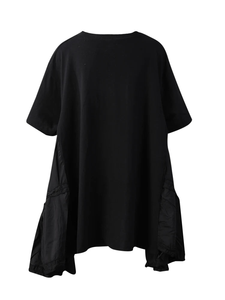 Women Black Ruffles Irregular Big Size Mini Dress New Round Neck Short Sleeve Fashion Tide Spring Summer 2025 1DH9574