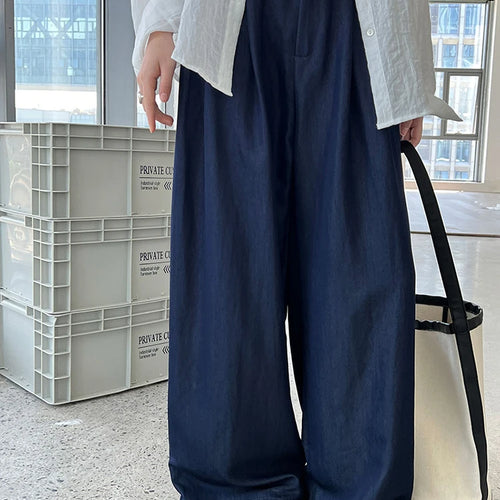 Load image into Gallery viewer, High Waist White Blue Brief Pocket Casual Long Wide Leg Pants New Trousers Women Fashion Tide Spring Autumn 2025 1DJ1357
