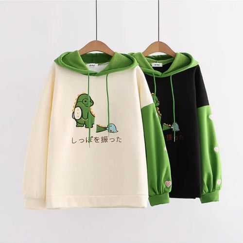 Load image into Gallery viewer, Harajuku Kawaii Hoodies Cartoon Dinosaur Print Casual Women Winter Warm Fleece Hooded Cotton Sweatshirt Teen Girls Cute Top
