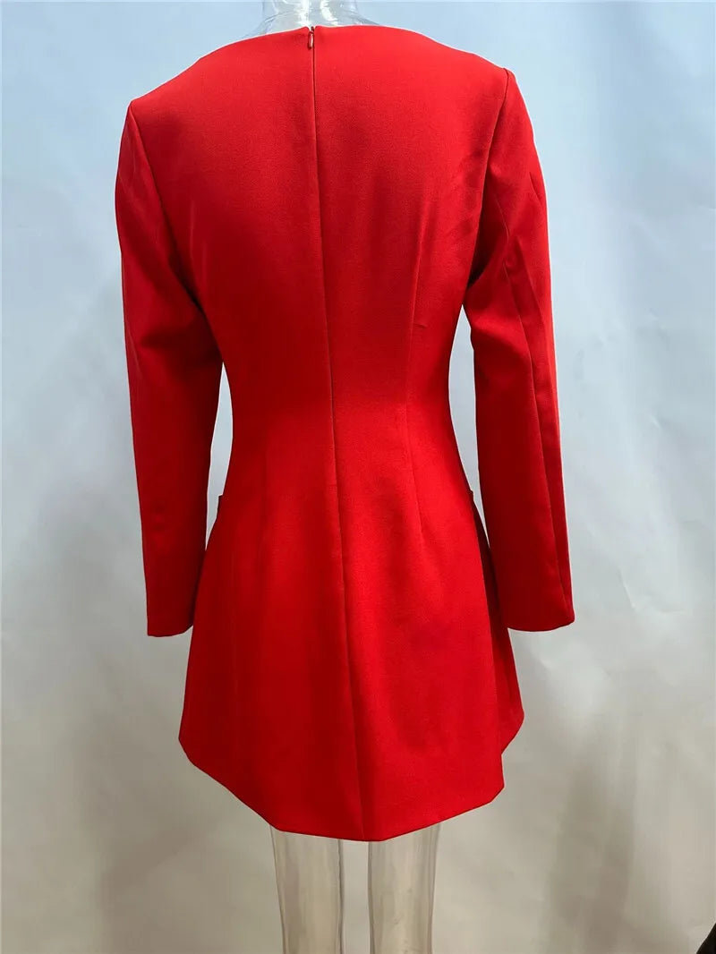 Double Bow Long Sleeve Sexy Mini Dress For Women Autumn Winter New Solid High Waist Bodycon Club Party Dress Elegant