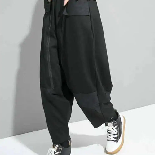 Load image into Gallery viewer, High Elastic Waist Black Zipper Spliced Harem Pants New Loose Fit Trousers Women Fashion Tide Spring Autumn 2025 1DF5321
