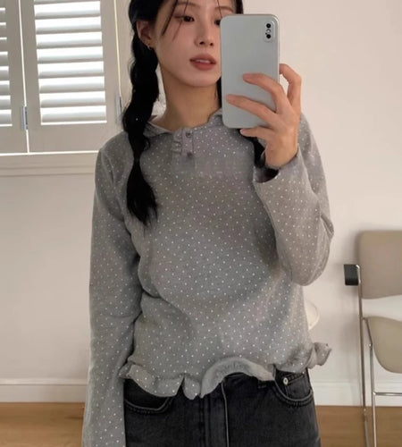 Ropa Mujer Vintage Woman T Shirts Sweet Peter Pan Collar Long Sleeve Tees Korean Cute Camisetas Chic Casual Tshirt Y2k Tops