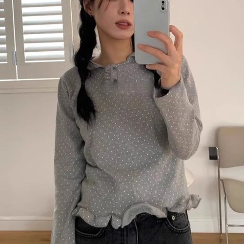 Load image into Gallery viewer, Ropa Mujer Vintage Woman T Shirts Sweet Peter Pan Collar Long Sleeve Tees Korean Cute Camisetas Chic Casual Tshirt Y2k Tops
