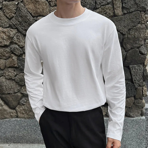 Load image into Gallery viewer, Men&#39;s Long Sleeve T-shirts Solid Color Design Korean Round Neck Fashion Loose Top Pullover Male Clothing Spring 9W1569
