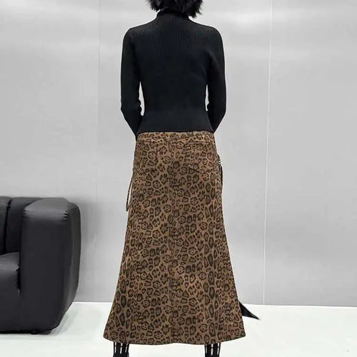 Load image into Gallery viewer, High Waist Leopard Print Pocket Shaped Long Straight Half-body Skirt Women Fashion Tide New Spring Autumn 2025 1DH8336
