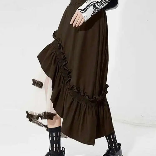 Load image into Gallery viewer, High Elastic Waist Black Irregular Ruffles Mesh A-line Half-body Skirt Women Fashion Tide New Spring Autumn 2025 1DH4926
