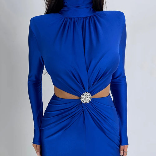 Load image into Gallery viewer, Winter New Long Sleeve HollowOut Diamond Dress For Women Bodycon Elastic Elegant Evening Dress Female Fashion Party Club
