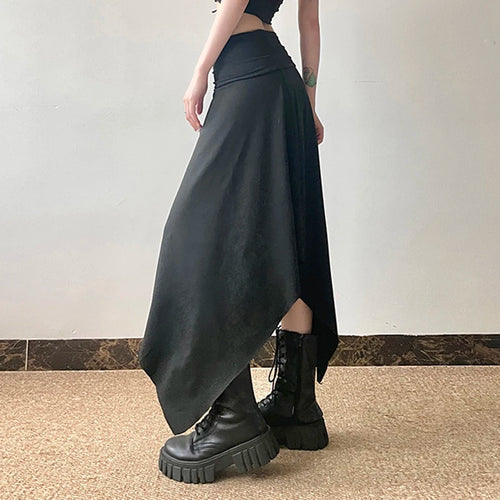 Load image into Gallery viewer, Gothic Dark Harajuku Asymmetrical Maxi Skirt Beading Drawstring Folds Autumn Women Skirts Long Korean Party Clothing
