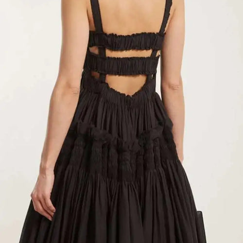 Load image into Gallery viewer, Women White Sling Backless Pleated Shrink Waist Slim Vintage Dress New Square Collar Fashion Spring Autumn 2025 JF54801
