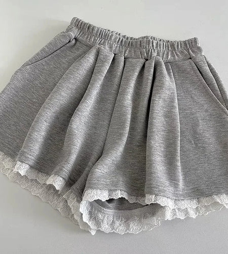 Black White High Waist Slim Mini Pleated Shorts 2024 Spring Summer Fashion Ladies Sweet Gray Lace Shorts For Women Clothes Trend