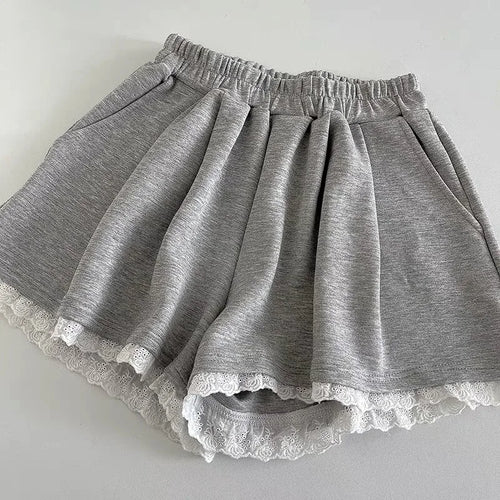 Load image into Gallery viewer, Black White High Waist Slim Mini Pleated Shorts 2024 Spring Summer Fashion Ladies Sweet Gray Lace Shorts For Women Clothes Trend

