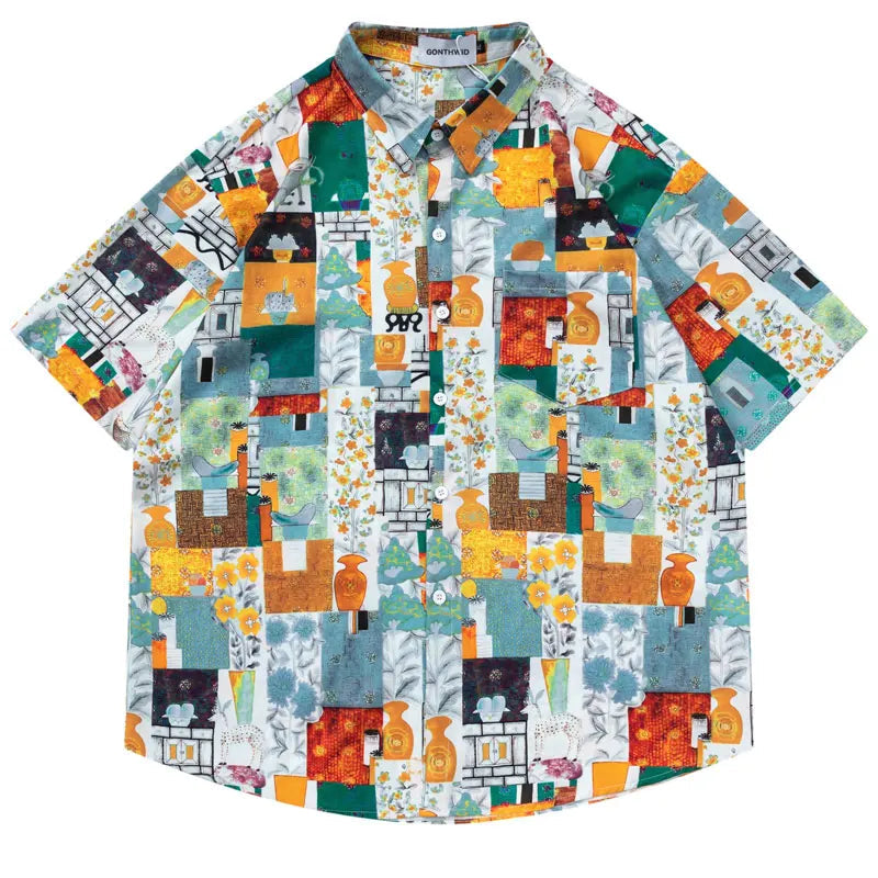 Vintage Hawaiian Shirt Streetwear Retro Graphic Print Summer Beach Shirts Men Hip Hop Harajuku Loose Short Sleeve Button Up Tops