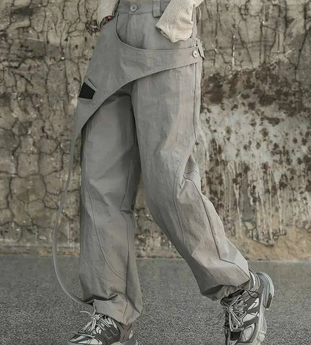 High Waist Gray Irregular Color-block Zipper Pants New Loose Fit Trousers Women Fashion Tide Spring Summer 2025 1DF6814