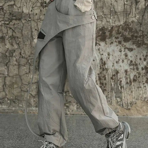 Load image into Gallery viewer, High Waist Gray Irregular Color-block Zipper Pants New Loose Fit Trousers Women Fashion Tide Spring Summer 2025 1DF6814
