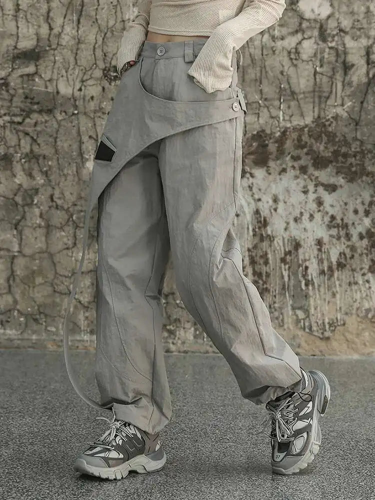 High Waist Gray Irregular Color-block Zipper Pants New Loose Fit Trousers Women Fashion Tide Spring Summer 2025 1DF6814