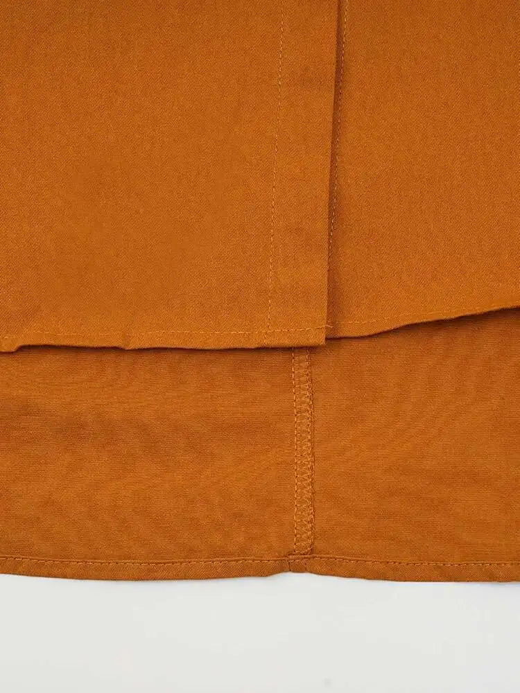 Women Orange Big Size Long Casual Blouse New Stand Collar Long Sleeve Shirt Fashion Tide Spring Autumn 2025  CPG2083