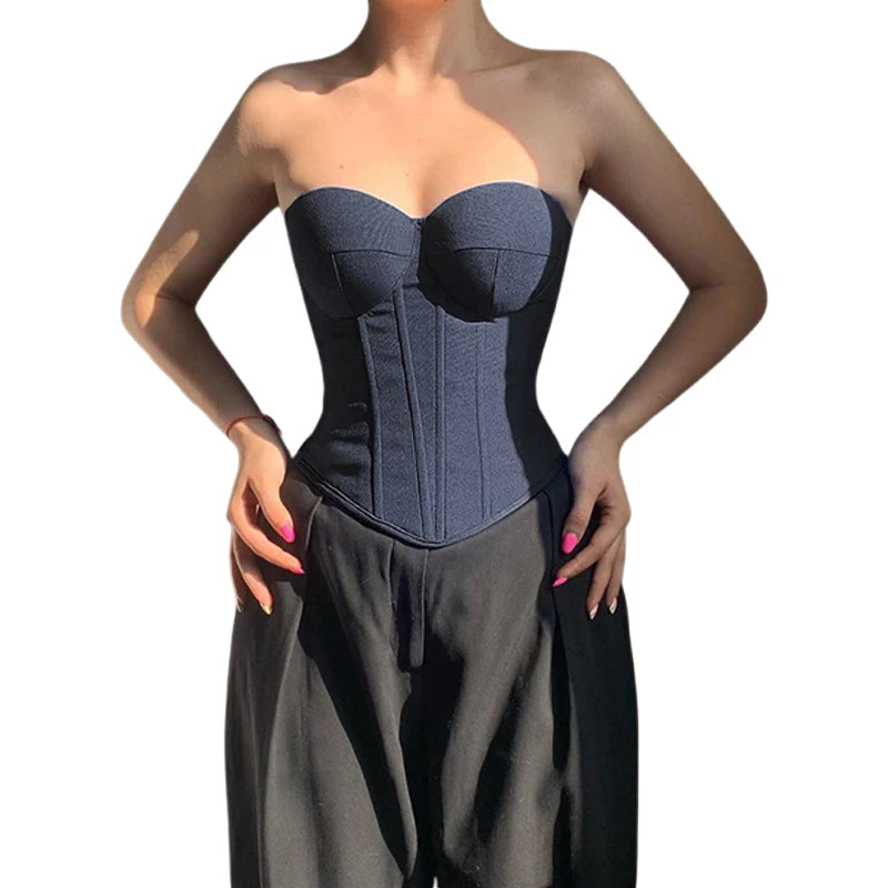 Corset Tops y2k Clothes Women Solid Color Off Shoulder Strapless  Fishbone Bustier Bandeau Sexy Clothing Streetwear