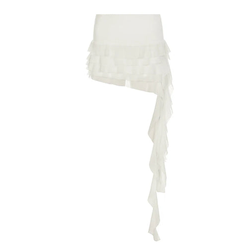 Load image into Gallery viewer, Vacation Beach Style Lotus Leaf Edge Mesh Skirts Women Summer Sexy Low Waist Mini Tassels Chic Bottoms Hottie Fashion
