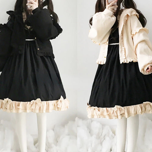 Load image into Gallery viewer, Lolita Cute Jacket Women Japanese Sweet Ruffles Kawaii Coat Tops Thicked Warm Cropped Hooded  2025 Chaqueta Mujer
