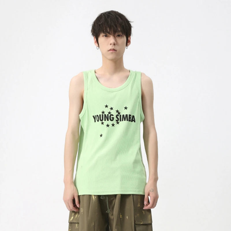 Men's Casual Vest 2024 Summer New Korean Style Letter Printed Sleeveless Sports Tank Top Trend Versatile Loose Top 9C5837