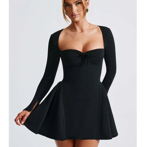 Load image into Gallery viewer, Elegant Long Sleeved High Stretch Tight Dress Women Sexy Square Neck Lace Up Vestido Bodycon Party Club Evening Dress
