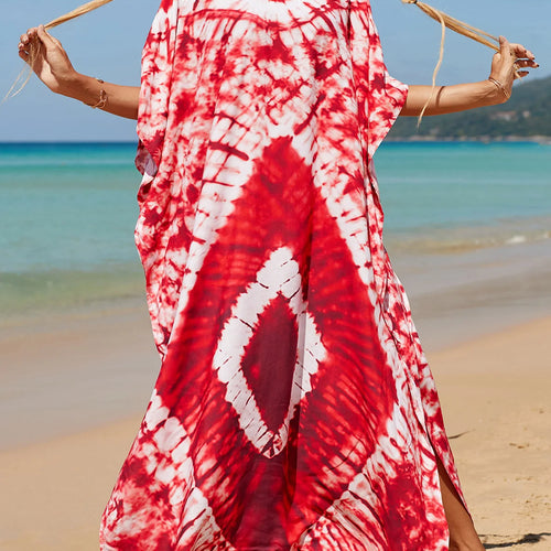 Load image into Gallery viewer, Colorful Kaftan Tunic Beach Cover Up Cover-ups Beach Dress Beach Wear Beachwear Loose Maxi Dress Female Women V4428
