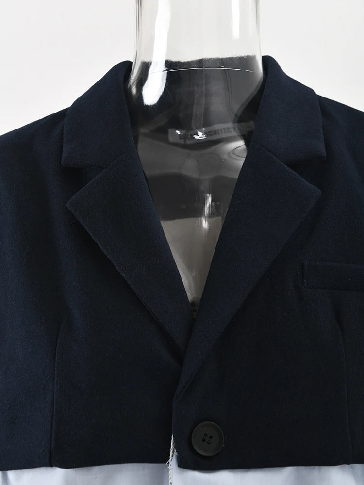 Women Blue Denim Color-block Big Size Trench New Lapel Long Sleeve Windbreaker Fashion Tide Spring Autumn 2025 1DH2825