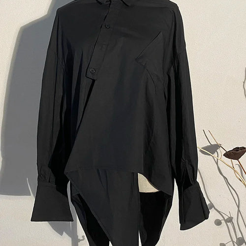 Load image into Gallery viewer, Women White Irregular Big Size Blouse New Lapel Long Sleeve Loose Fit Shirt Fashion Tide Spring Autumn 2025 1DE029900
