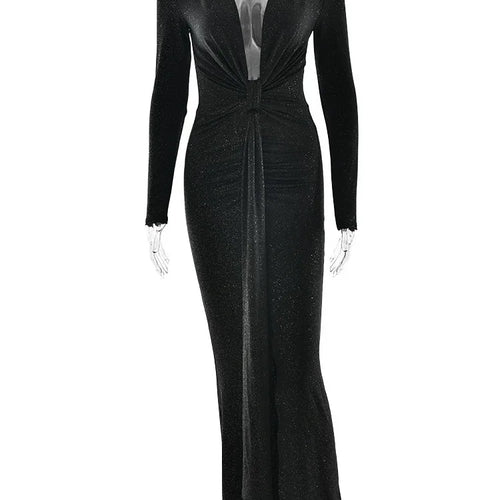 Load image into Gallery viewer, Elegant Long Sleeve Elastic Tight Party Evening Dress For Women Sexy Deep V-Fold Lace Vestido Autumn/Winter New 2025
