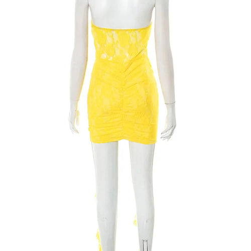 Load image into Gallery viewer, Lace Ruffle Sexy Mini Dress Women Summer New Off-shoulder Backless Sleeveless Draped Ruched  Beach Club Long Dress
