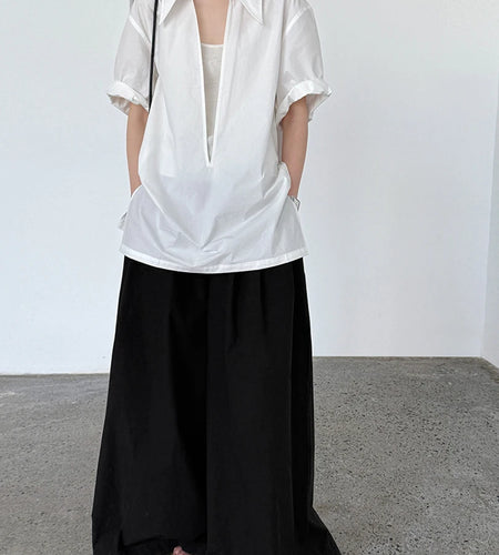 Women White Plain Color Thin Big Size Blouse New V-Neck Short Sleeve Shirt Fashion Tide Spring Summer 2025 1DJ1470