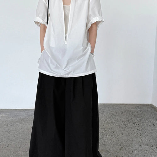 Load image into Gallery viewer, Women White Plain Color Thin Big Size Blouse New V-Neck Short Sleeve Shirt Fashion Tide Spring Summer 2025 1DJ1470
