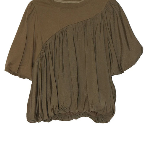 Load image into Gallery viewer, Women Black Irregular Pleated Big Size Casual T-shirt New Round Neck Short Sleeve Fashion Tide Spring Summer 2025 1DJ0558
