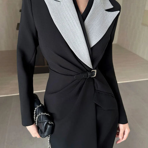 Load image into Gallery viewer, Slimming Spliced Folds Fashion Blazer Dresses for Women Lapel Long Sleeves Temperament Dress Female Clothing New
