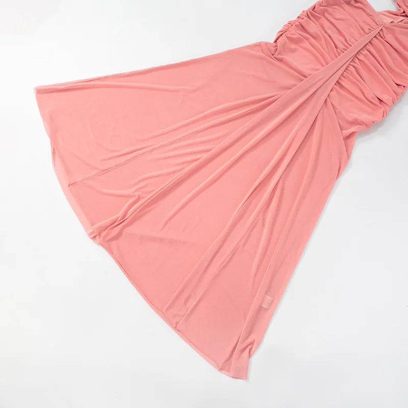 Sexy Sleeveless Hollow Out Pleated Patchwork Maxi Dress For Women High Waist Off-shoulder Slim Club Party Long Dress