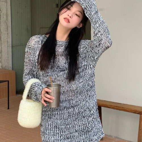 Load image into Gallery viewer, Y2k Aesthetic Pullover Harajuku Gothic Knitted See Through Sweater Grunge Autumn Jumper Japanese Fashion Knitwear Tops
