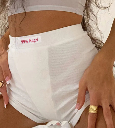 Summer White Letter Embroidery Biker Shorts Women Ribber Knit Black High Waist Casual Streetwear Shorts