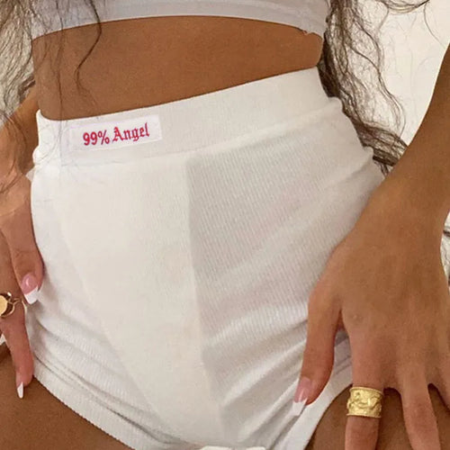 Load image into Gallery viewer, Summer White Letter Embroidery Biker Shorts Women Ribber Knit Black High Waist Casual Streetwear Shorts
