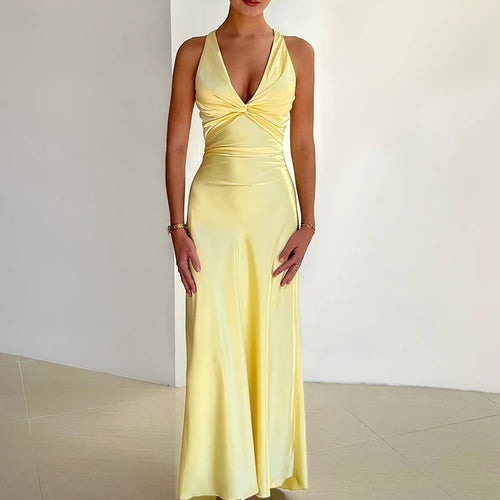 Load image into Gallery viewer, Satin Bow Backless Sexy Maxi Dress For Women Gown Fashion V Neck Sleeveless Club Party Evening Dress Elegant
