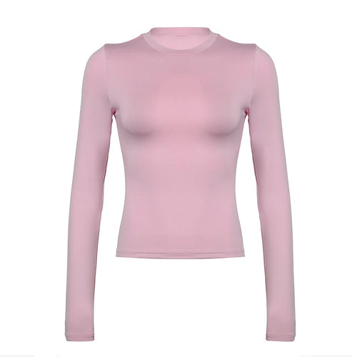 Load image into Gallery viewer, Casual Pink Skinny Long Sleeve Women Tee Shirts Solid Basic Elastic Spring Autumn Crop Tops All-Match Streetwear New
